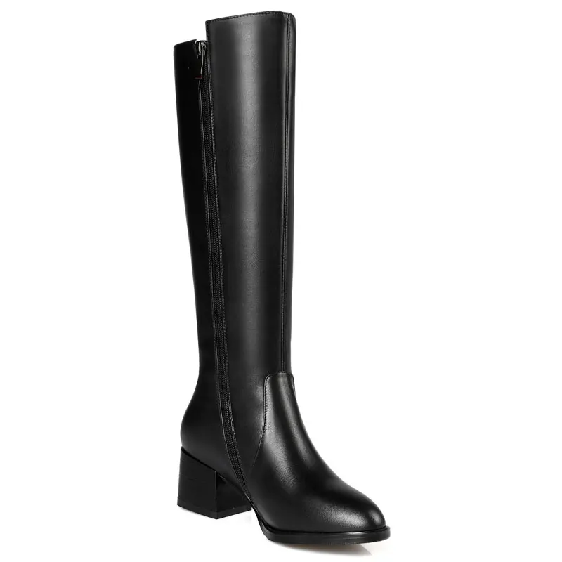 

Fanyuan Plus size High Genuine Leather Women Motorcycle Boots Square Heel autumn winter knee high riding Zipper Rivets boot