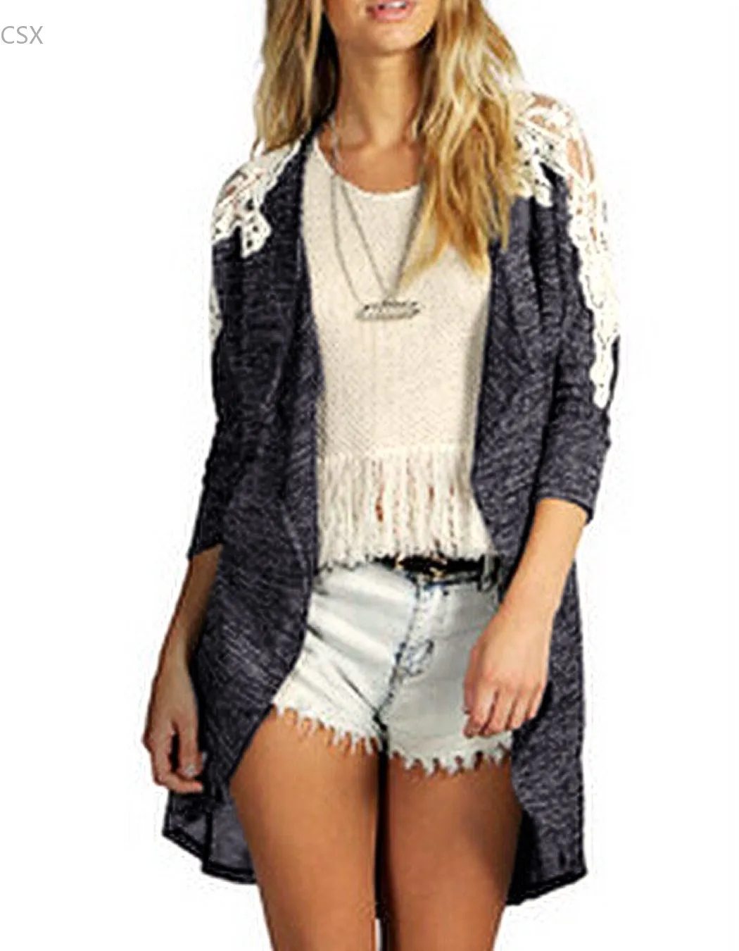 2015 женский кружевной кардиган с нашивками пальто модные осенне зимние куртки