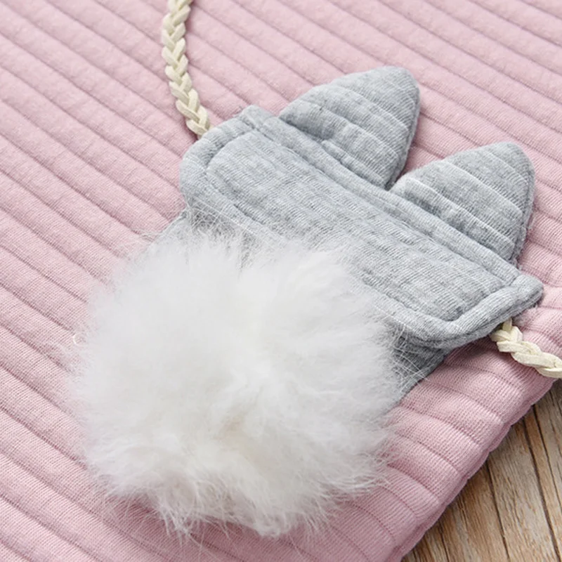 Girls Dresses with Rabbit Fur Bag Baby Cotton Dress Children Long Sleeve Clothes Striped Kids Party | Детская одежда и обувь