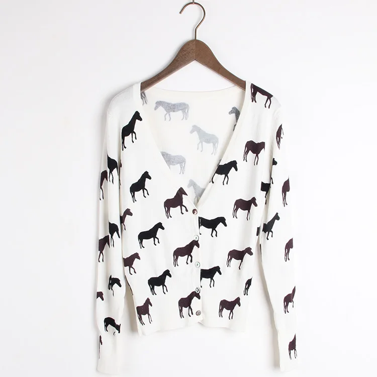 100pcs/lot 2015 new fshion Women Winter Clothing Lady's V Neck horse print Sweater cardigans/pashmina |