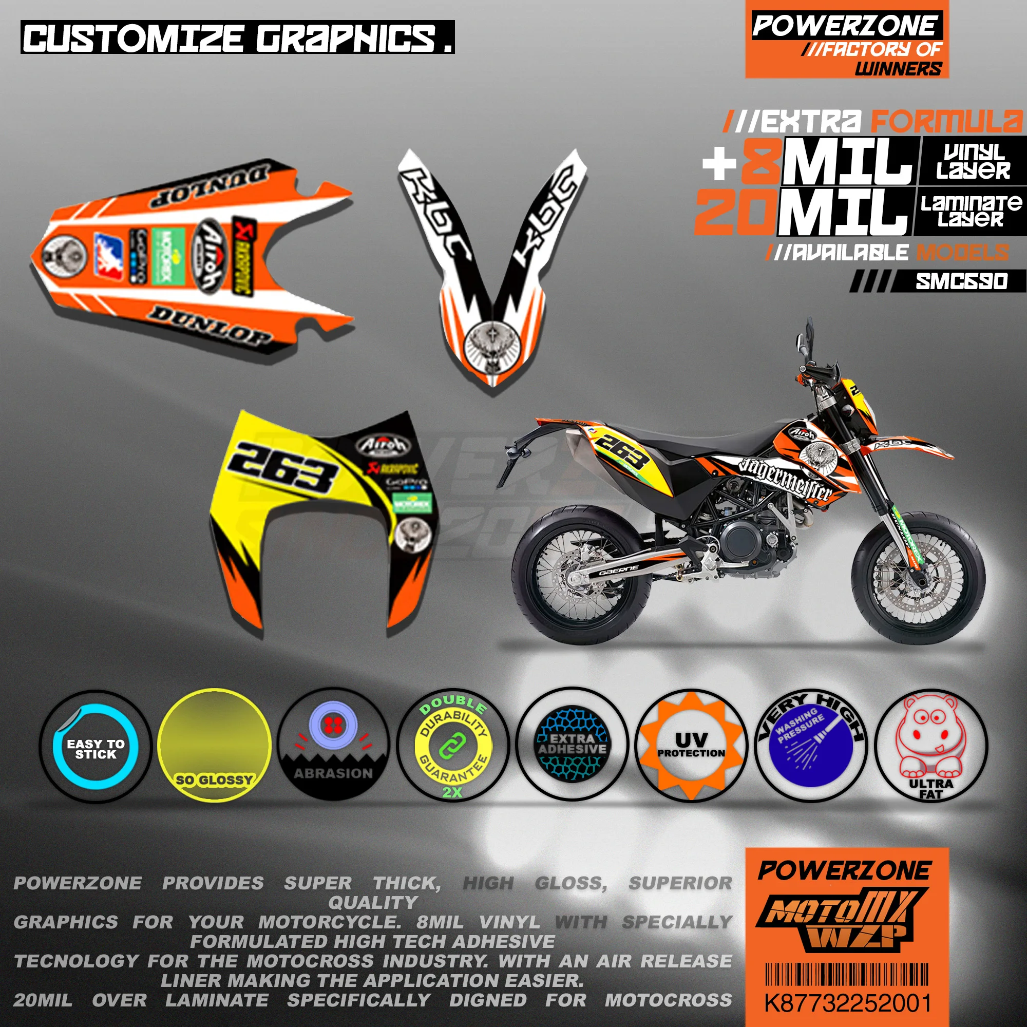 Персонализированные графические фоны PowerZone Team наклейки 3M Набор наклеек для KTM SMC690
