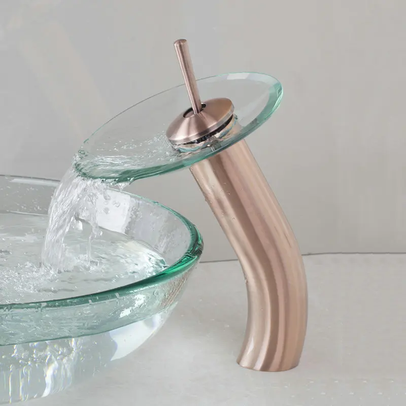 Antique Copper JIENI Матовый никель хром Полировка черный шар прозрачный закаленное водопад стеклянная Ванная раковина кран смеситель - Цвет: Antique Copper