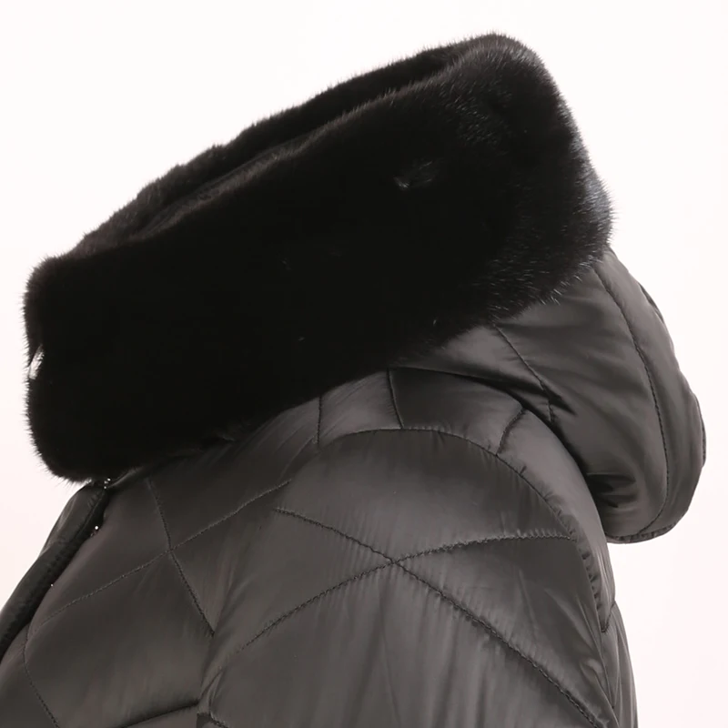 Женское зимнее длинное пальто парка куртка норковый меховой воротник с