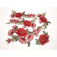 new 1 pc resplendent flower red rose blossom applique embroidery patch fabric sticker sew on