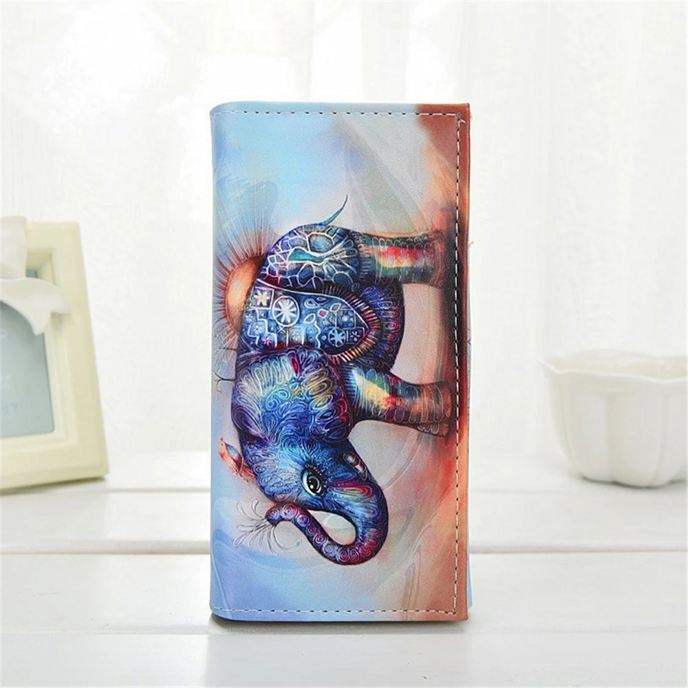 Blue elephant Модные женские кошельки, дамская сумка-кошелек для монет, принт слона, длинный клатч, кошелек, большая вместительность, Удобный Повседневный держатель для карт - Цвет: Blue elephant