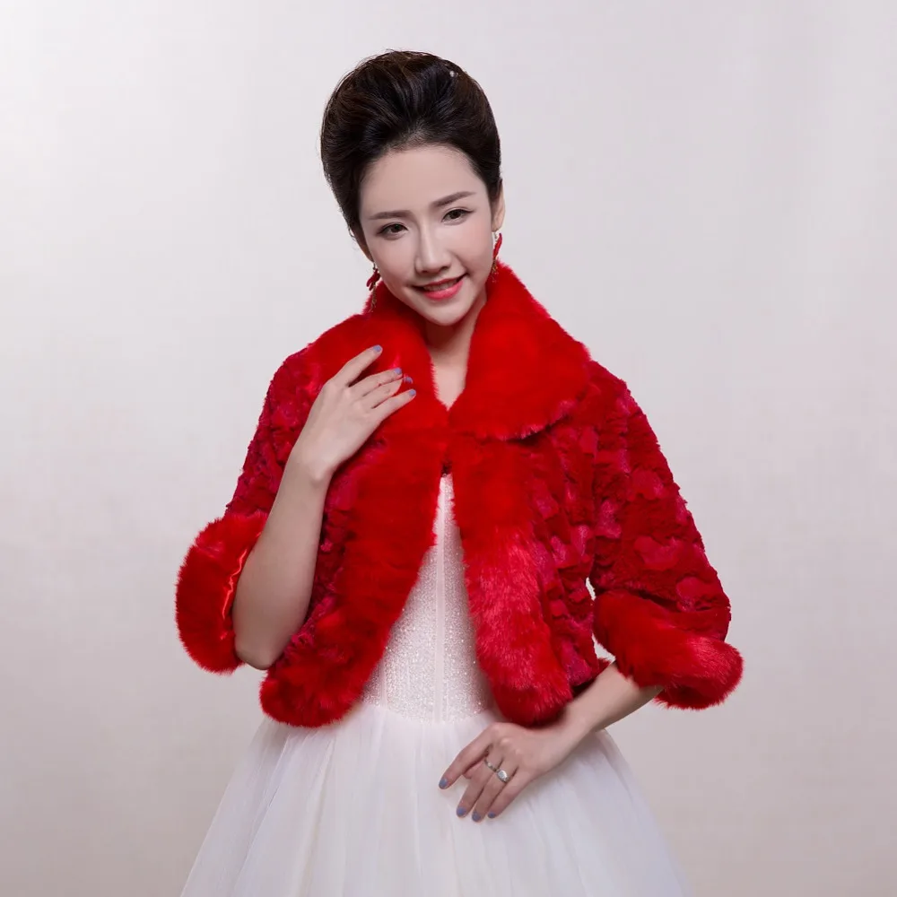 Очаровательная Красная Свадебная куртка из искусственного меха с изображением