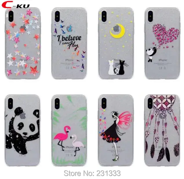 Мягкий блестящий чехол из ТПУ C-ku для Iphone X 8 7 7plus I7 6 6S Plus SE 5S Star Bird MOON Cat Panda милый кожи