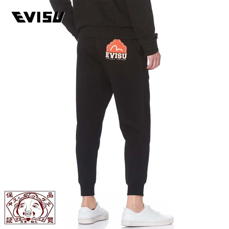 Evisu новые полки 91 буквы мужские Дикие повседневные брюки плюс бархат теплый дышащий пот брюки мужские повседневные брюки F089 - Цвет: black