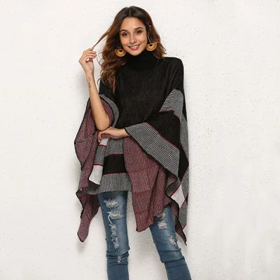 Turtleneck cloak Водолазка Вязаное пончо плащ свитера женские летучая мышь элегантный повседневный джемпер Рождественский свитер для беременных женщин уличная - Цвет: Turtleneck cloak