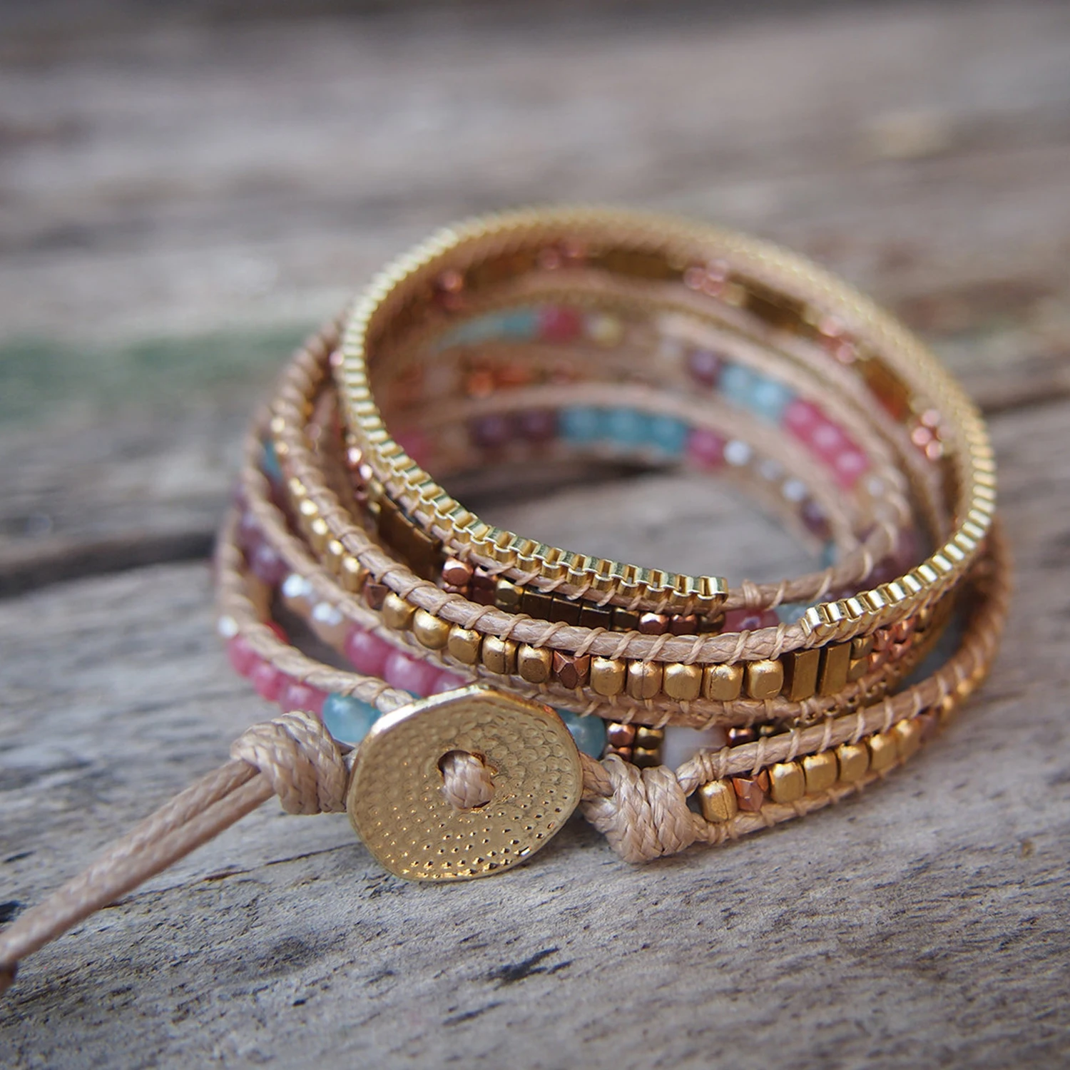 Boho драгоценные камни бусины мульти Цвет кожи 5 Обруч Ручной работы массивный