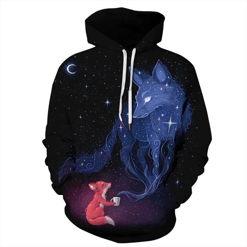 Raisevern Прохладный Galaxy с принтом с лисой; 3D толстовки с капюшоном, верхняя одежда Для женщин Для мужчин унисекс пуловеры с длинными рукавами; с карманами; Верхняя одежда; топы; Прямая поставка