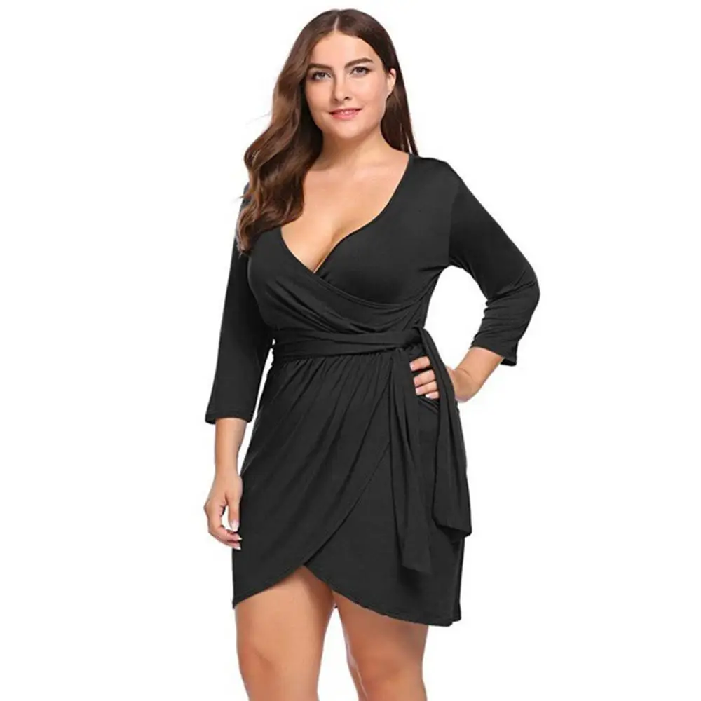 2019 Новые Вечерние однотонное элегантное платье с запахом и поясом Платье