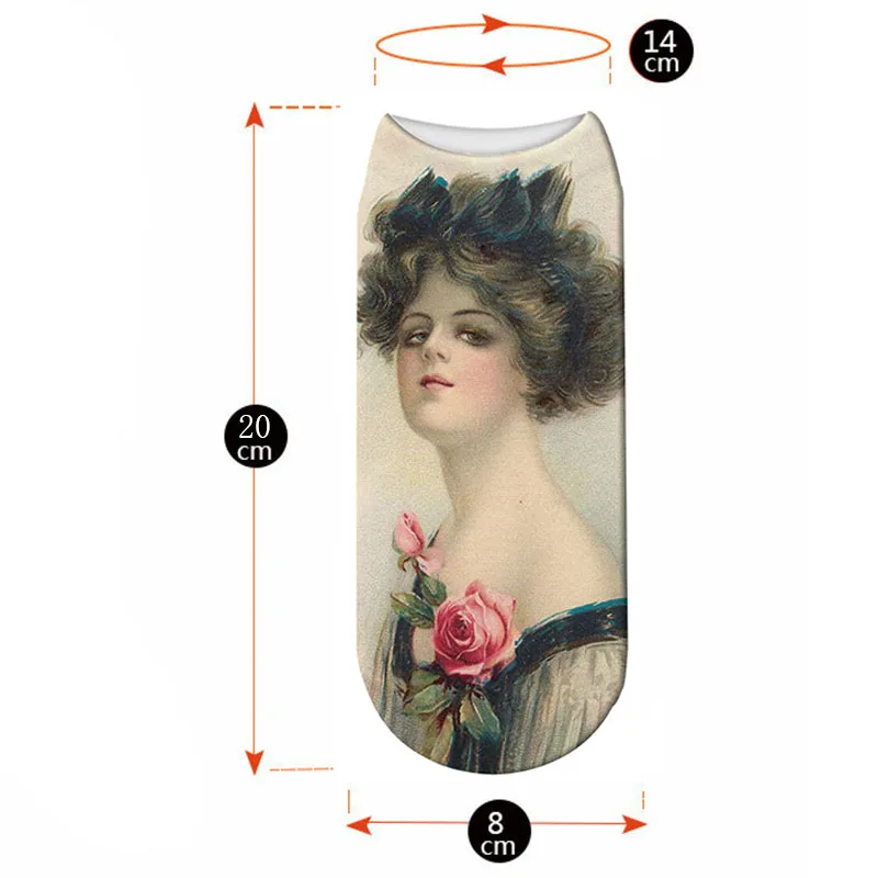 New 3D Printed Woman Portrait Socks Summer Women World Famous Painting Short Ankle Socks Chaussette Femme Calcetines Mujer