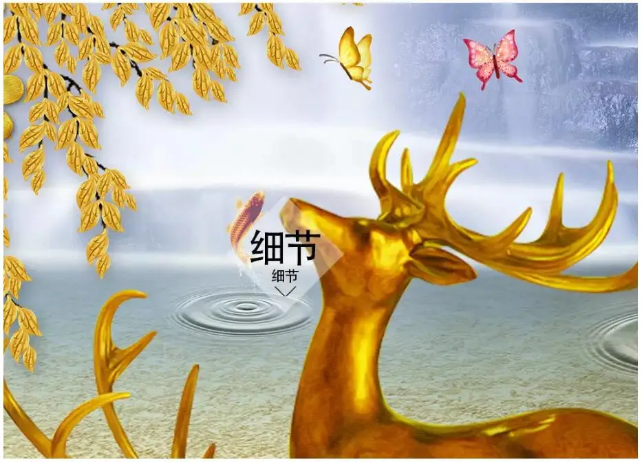 

Custom mural 3d photo wallpaper for walls in rolls Golden tree deer porch home decor 3d wall murals wallpaper for living room
