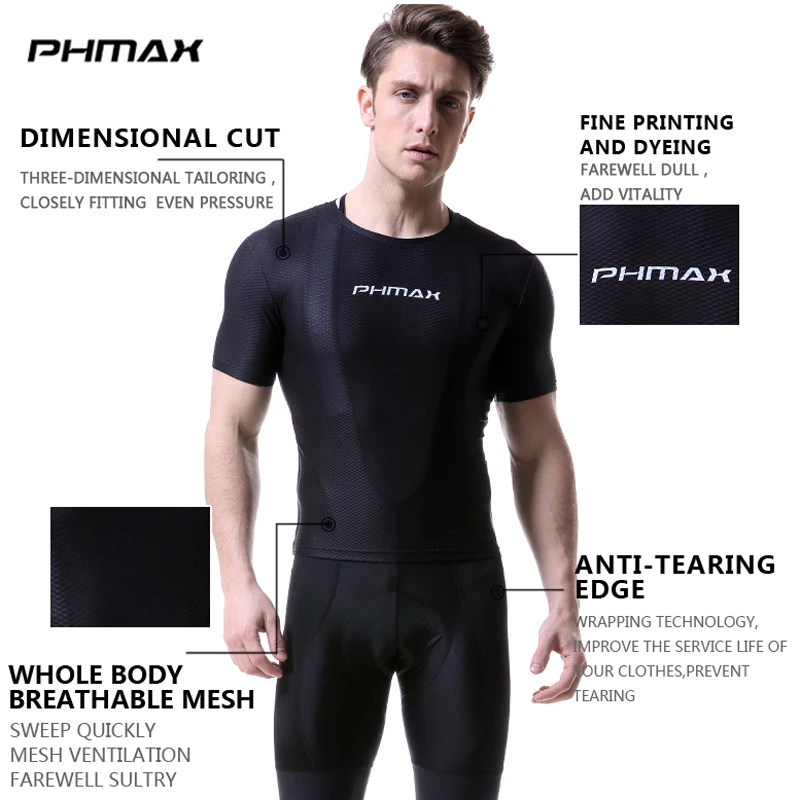 PHMAX Breathbale Underwear Cycling Jersey Pro Base Layers Bike Clothings Cool Mesh Superlight Short Sleeve Bicycle Shirt | Спорт и
