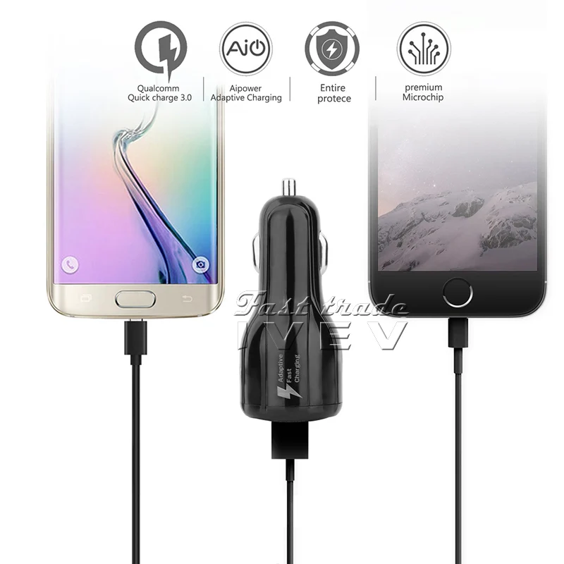 200 шт./лот Быстрая зарядка 2 USB порта автомобильное зарядное устройство 5 В/9 В/12 в 3 1