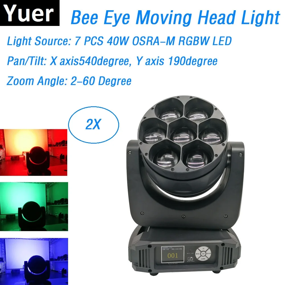 2xlot Bee Eye Moving Head LED Wash Effect сценическое освещение 7х40 Вт RGBW 4в1 Профессиональный