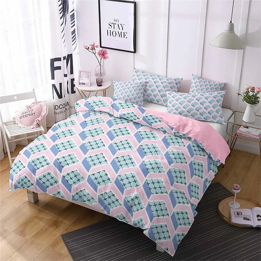 

HELENGILI 3D Bedding Set Geometric Square Print Duvet Cover Set Bedcloth with Pillowcase Bed Set Home Textiles #YC-46