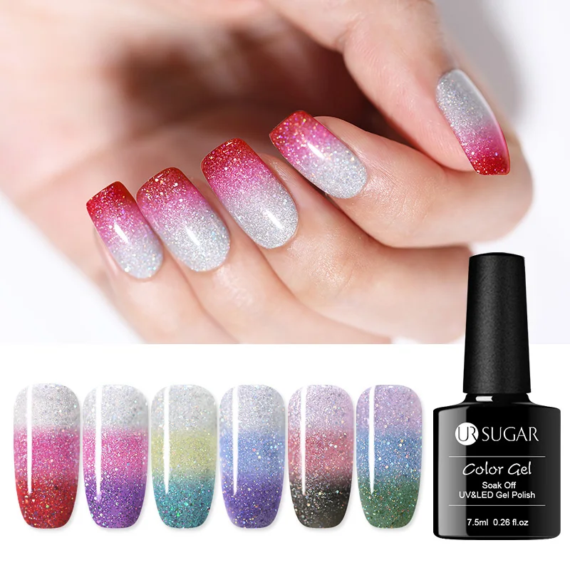 UR SUGAR Thermal Gel Polish Temperature Color Change Glitter varnish Soak Off UV Hybrid Varnish Semi Permanent | Красота и здоровье