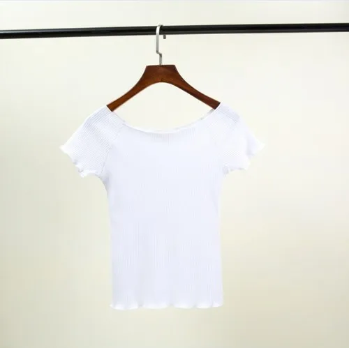 white Новая Летняя женская футболка, Модная трикотажная футболка с коротким рукавом, топ с круглым вырезом, Женская Повседневная футболка - Цвет: white