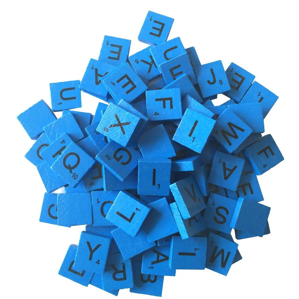 200 деревянных плиток с надписями-синий цвет-2 комплектов-замена игр ремесла