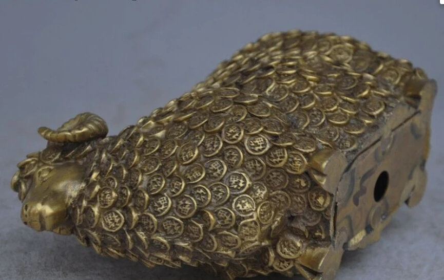6&quot lucky china fengshui brass wealth money coin sheep goat auspicious statue |