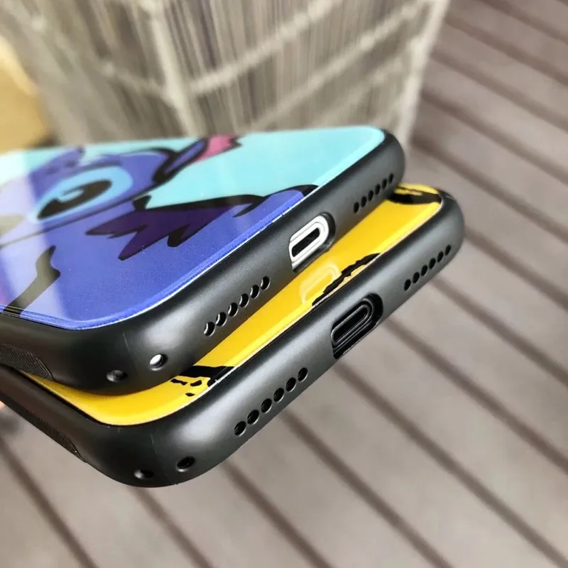 Blue-ray Tempered Glass Phone Case For iPhone XS MAX XR X Pooh Stitch Cute Cartoon TPU Back Cover 7 8 6 6s Plus |