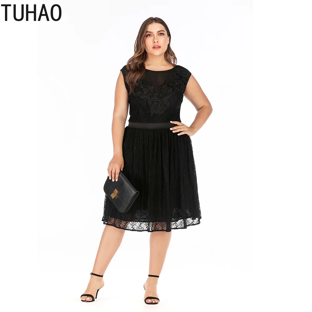 

TUHAO Summer Elegant Female Dress Lace Dresses Plus Size 5XL 4XL 3XL Sexy Night Club Black Lace Party Long Dress WL209