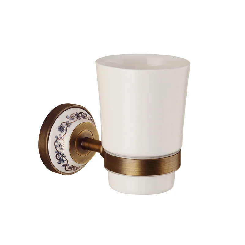 

MADICA 13.5*11cm Single Cup Holders Toothbrush Glass Vintage Embedded Brass Wall Single Cup Holders Solid Tumbler Holders