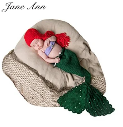 Jane Z Ann Fotografia, вязаная крючком шапочка русалки для новорожденных+ бюстгальтер+ хвост, 3 предмета, реквизит для фотосъемки, детская одежда ручной работы