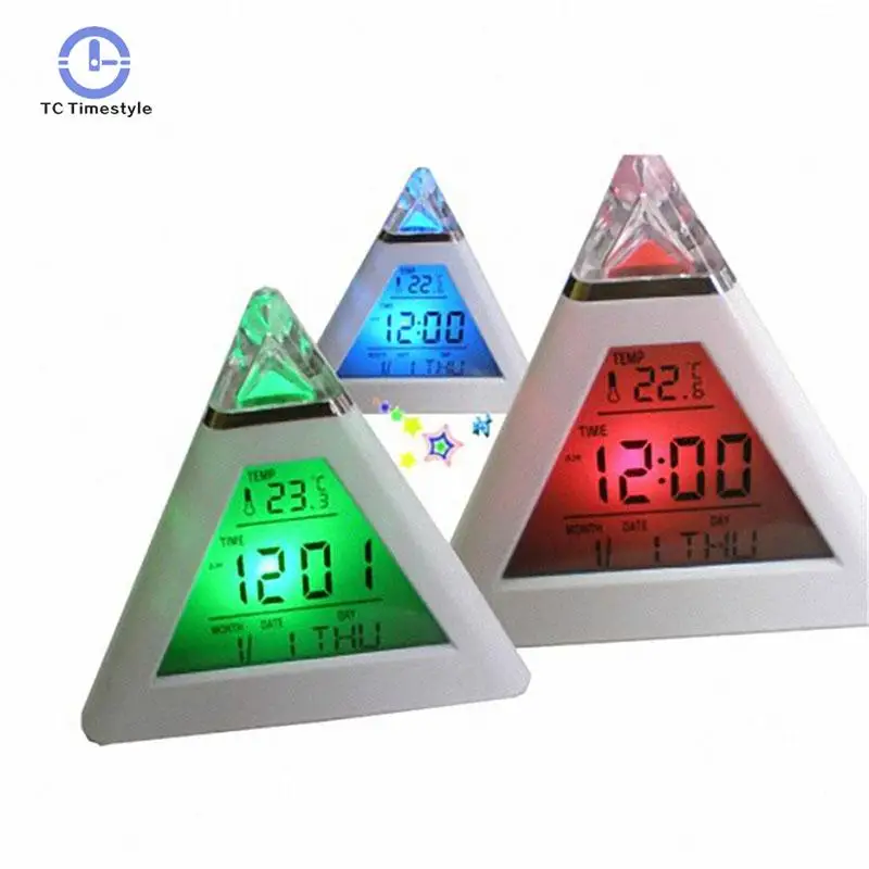 Цифровой трехмерный Будильник Электрический современная мода Пирамида