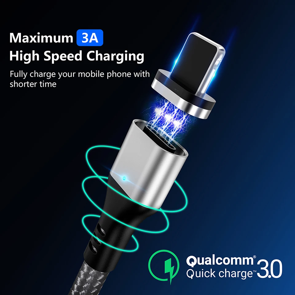 ZRSE Магнитный Micro USB кабель для samsung S7 J7 Microusb СВЕТОДИОДНЫЙ Магнитный зарядный кабель для Xiaomi Redmi 4X 3A провод для быстрой зарядки