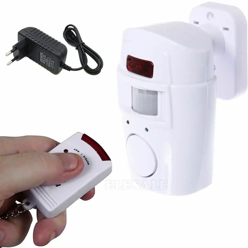 

Wireless PIR Motion Sensor Detector Alarm With 2 Remote Control Power Adapter For Home Shed Garage Caravan Alarm Security System