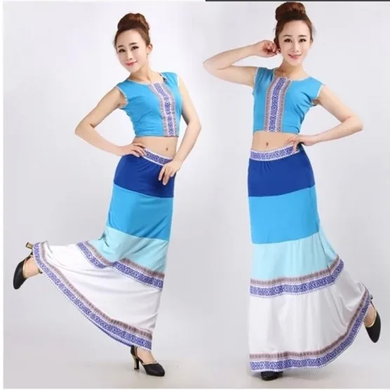 

Новый Дай танцы костюмы павлина Китайский народный танец Таиланд танцевальная одежда для выступлений этнические эластичные расшитые блес...