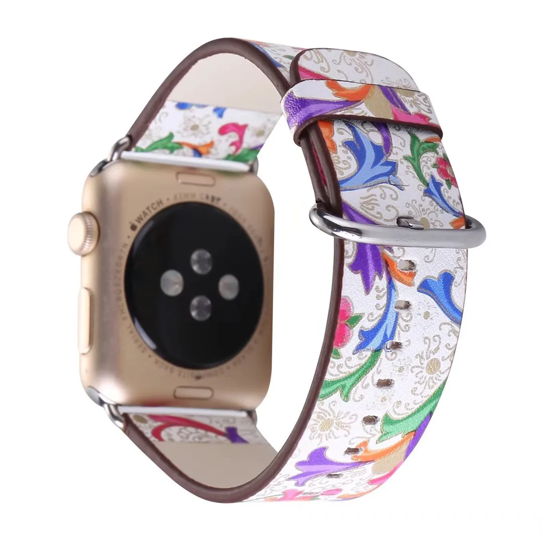 Кожаный ремешок с цветочным принтом для Apple Watch Series 1/2/3 часов адаптером iWatch