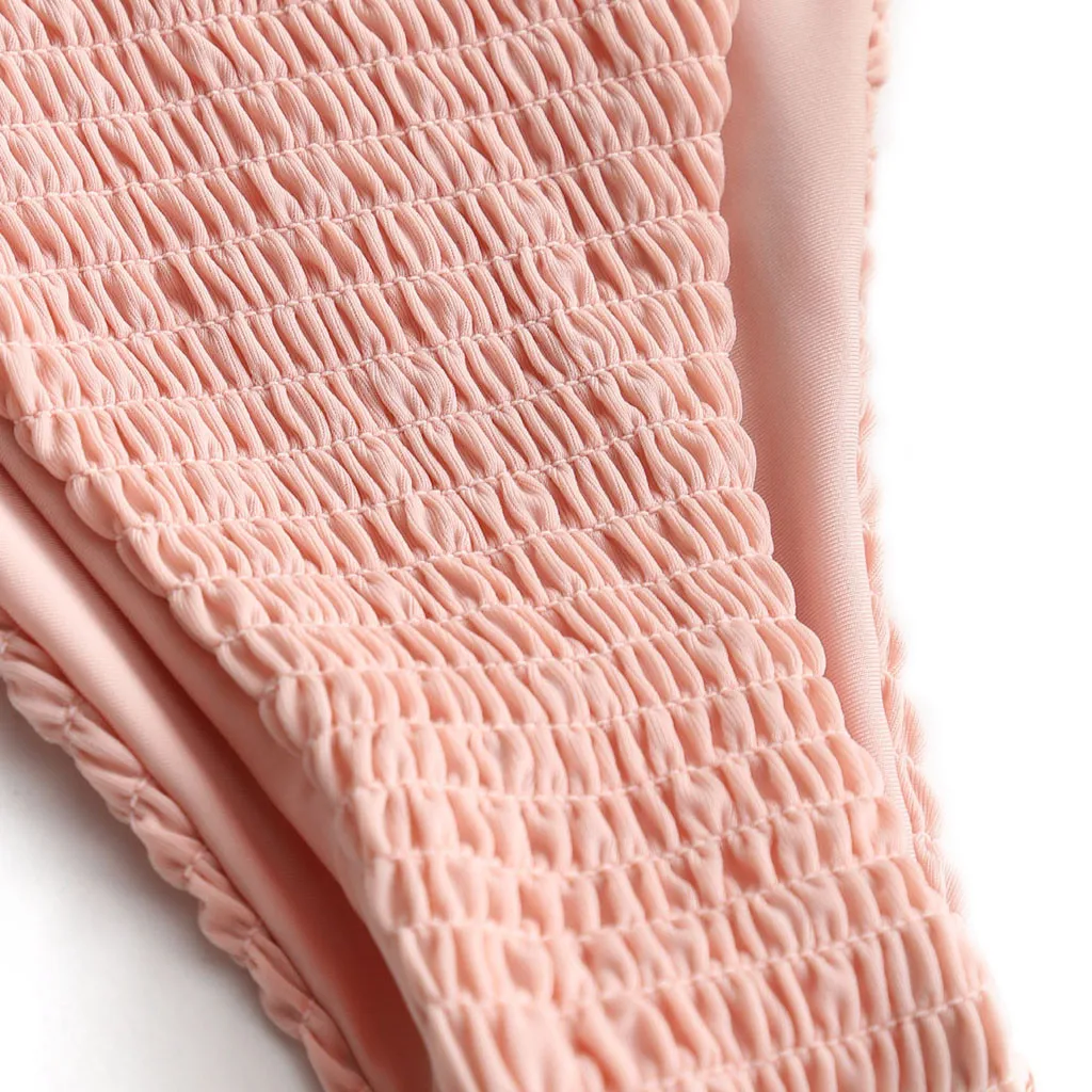 Женский модный новый пляжный купальник 2019 однотонный плиссированный бандажный