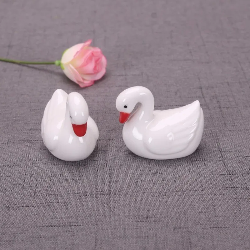 2pc Ceramic White Swans Miniature Animal Decoration Home Garden Mini Craft Ornaments Micro Decor DIY Gift |