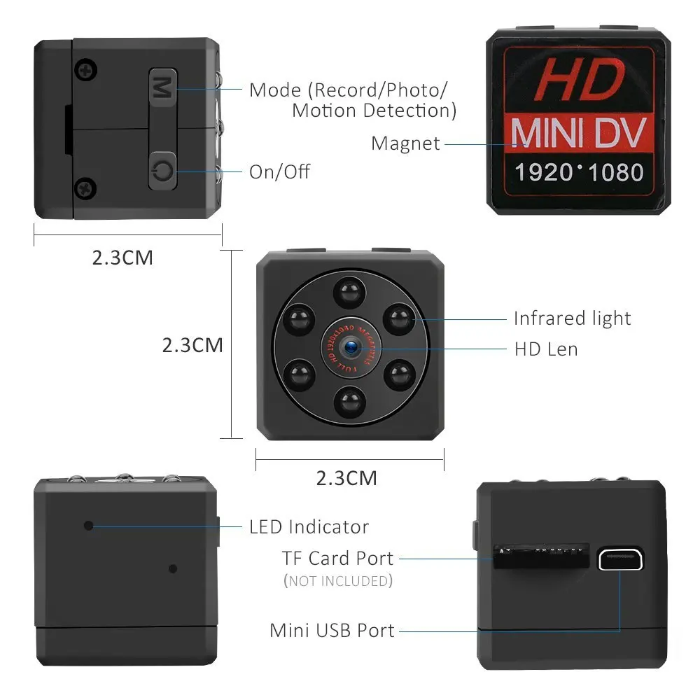 Camsoy мини инфракрасная камера ночного видения с детектором движения DVR Full HD 1080P