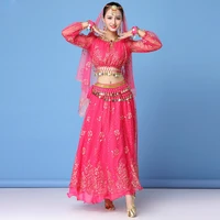 halloween women dance clothes sari performance indian outfit bollywood belly dance costumes set topbeltskirtveilheadpiece