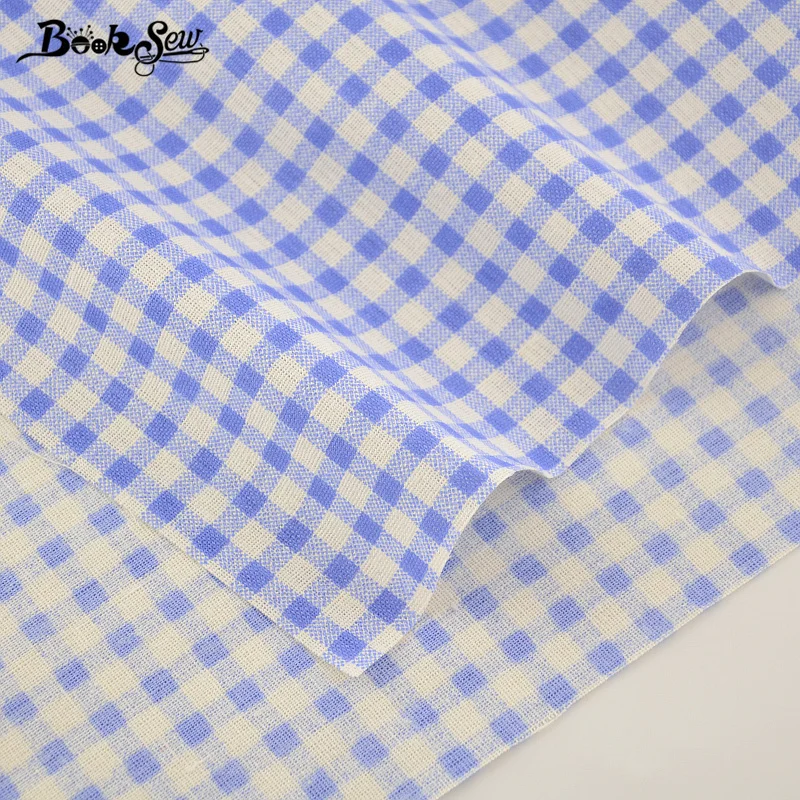 Небесно-голубая ткань в клетку домашний текстиль хлопковая и льняная материал