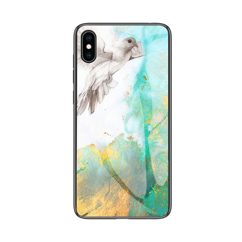Pigeon White FLOVEME чехол из мраморного стекла для iPhone X XR XS MAX чехол для телефона для iPhone 7 8 6 6s Plus чехол s Закаленное стекло Coque Capa - Цвет: Pigeon White