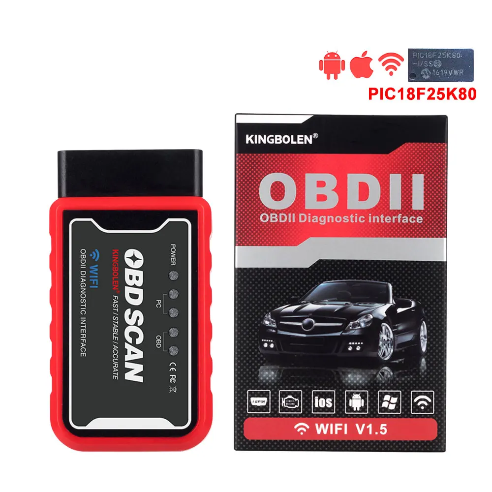 10 шт./лот ELM327 V1.5 Bluetooth/Wi-Fi чип PIC18F25K80 OBD2 сканер ELM 327 V1.5 OBDII автоматический диагностический инструмент для автомобиля 12 В