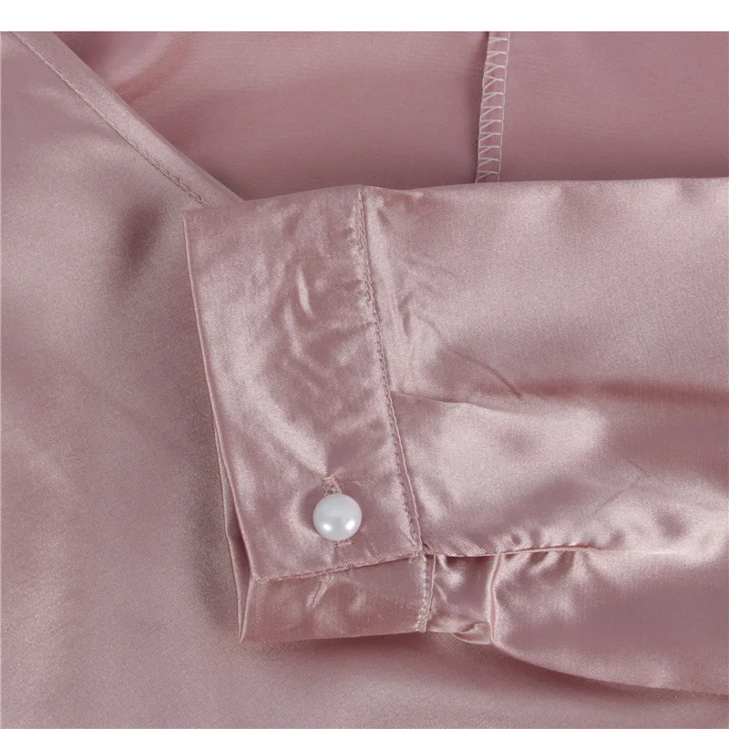 2019 Spring and Summer Tie Bow Blouse Coat Female V-neck Sexy Long-sleeved Solid Color Wild Loose |