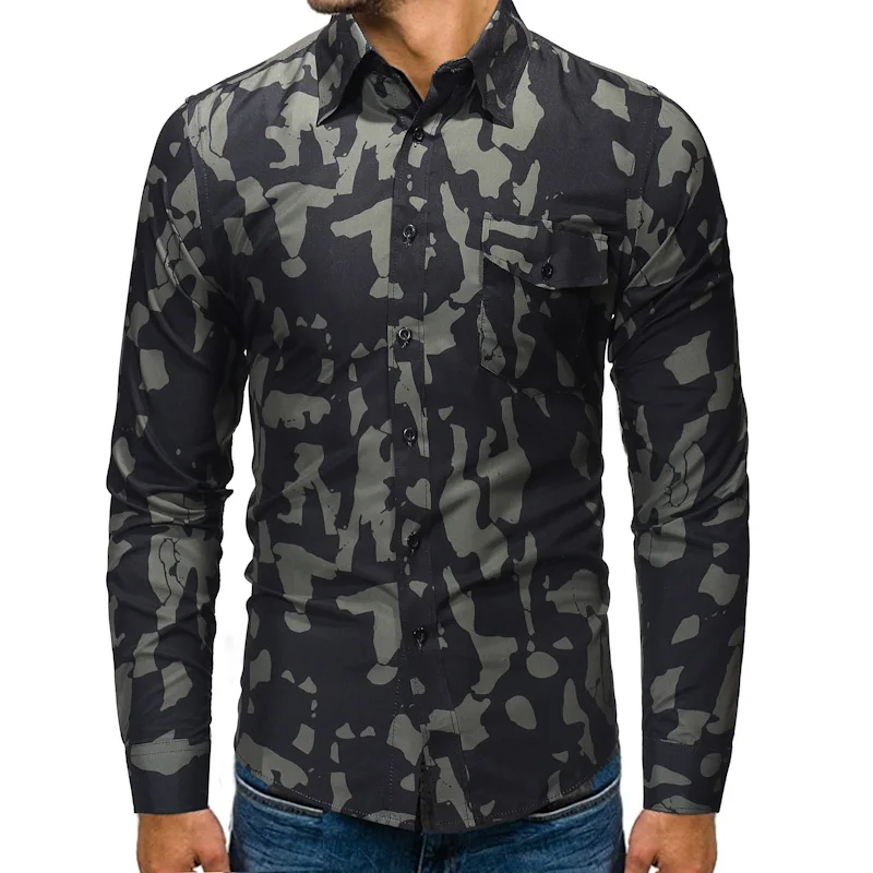 2018 Men Fashion Camouflage Shirt 3 Colors Long Sleeve Casual Men's Shirts Plus Size 3XL Turn-Down Collar Male Streetwear | Мужская