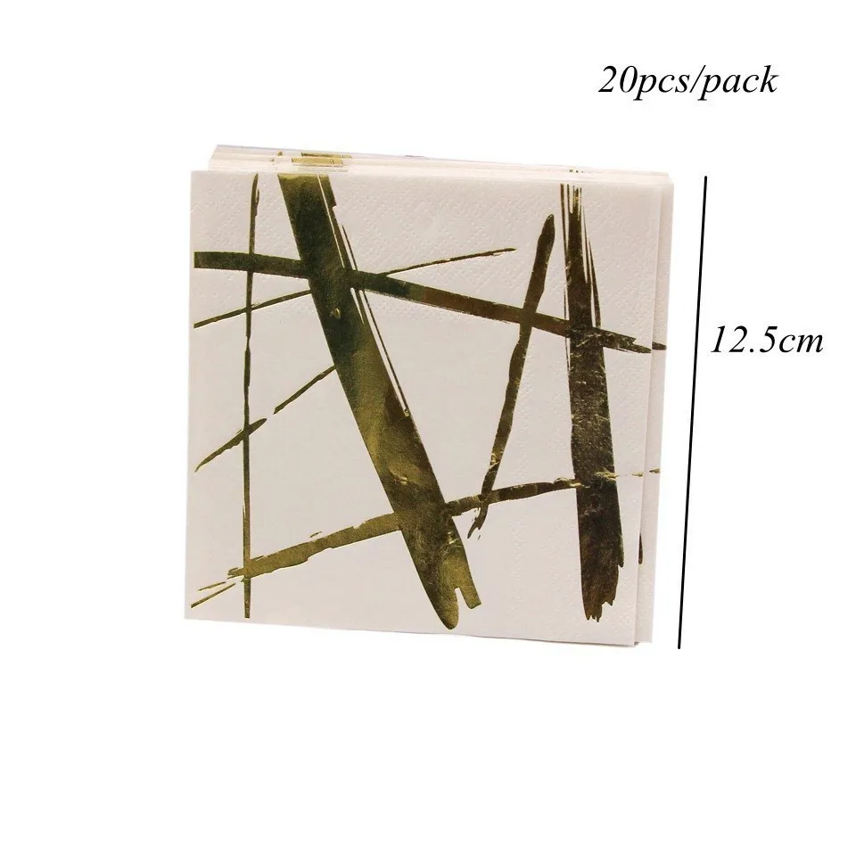 20pcs white napkin 1 компл. Черное золото серии украшения стола одноразовые столовые приборы Позолоченные бумажные соломинки/чашки/тарелки на день рождения свадебные принадлежности - Цвет: 20pcs white napkin