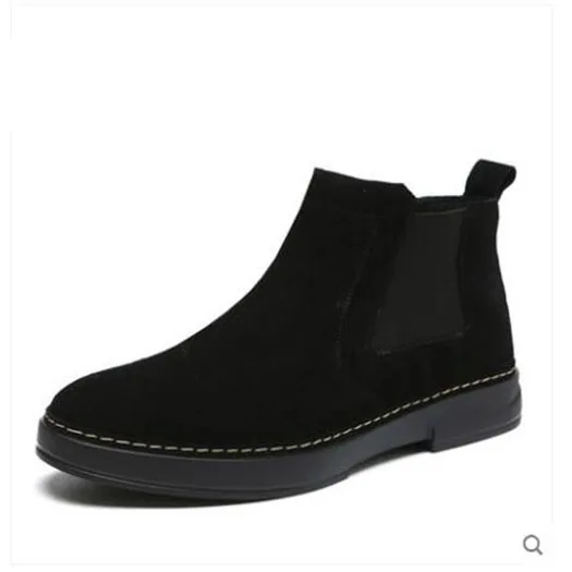 Black Slip On Мужские зимние ботинки; теплые ботиночки; обувь черного цвета; замшевые итальянские ботинки «Челси» на молнии со шнуровкой и искусственным мехом; стильные короткие Слипоны с высоким берцем - Цвет: Black Slip On