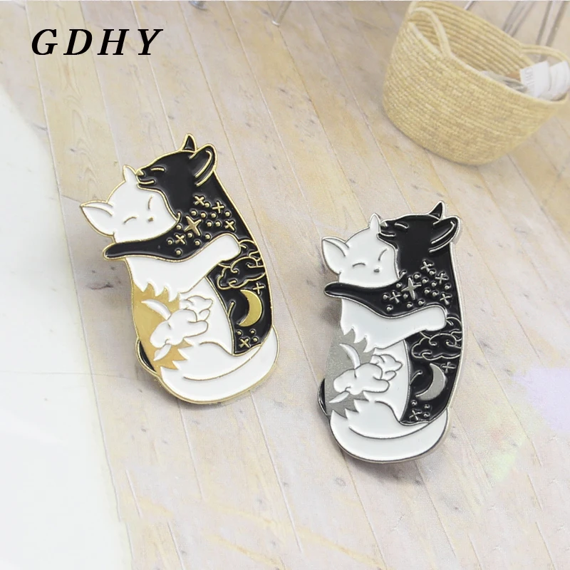 Броши-кошки GDHY для объятий милые черные и белые кошки эмалированные значки с днем