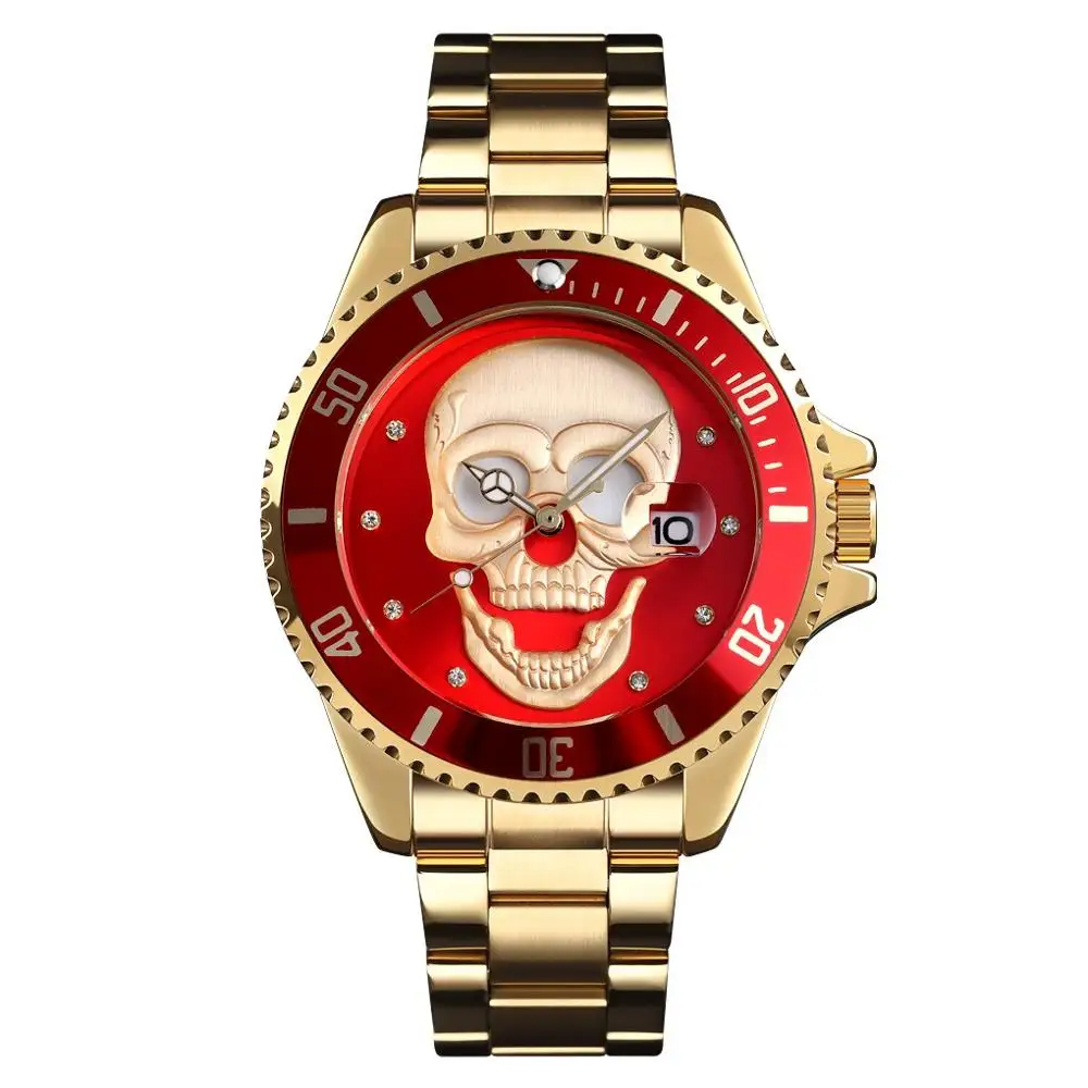 Gold red Кварцевые мужские часы SKMEI Брендовые мужские наручные часы Роскошные из нержавеющей стали с календарем дисплей мужские s браслет 30 м водонепроницаемые часы Foe мужские - Цвет: Gold red