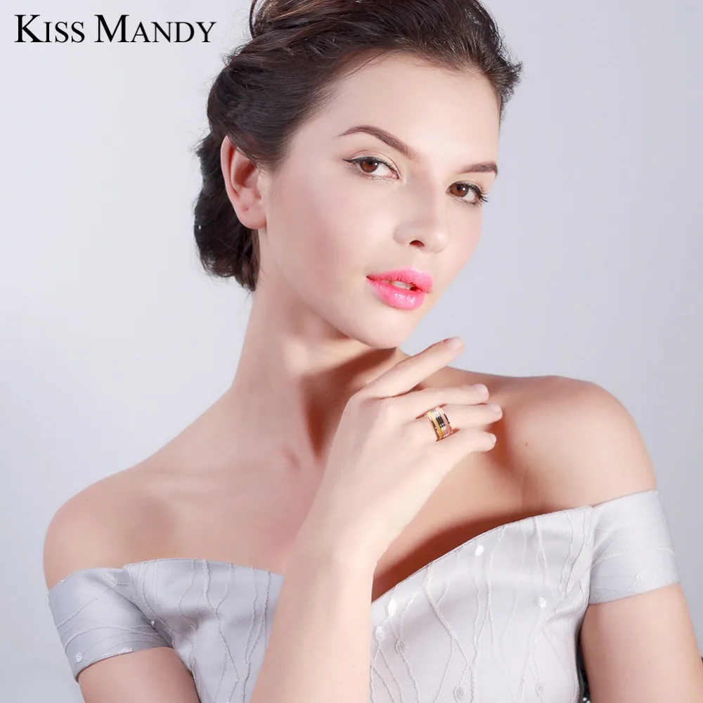 Женское кольцо на палец KISS MANDY элегантное из нержавеющей стали 316L С трехцветным