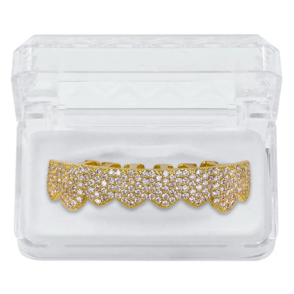 Gold Bottom TOPGRILLZ Custom Fit Золото Серебро Цвет Iced Out хип-хоп ЗУБЫ Grillz микро Pave кубический циркон сверху и снизу зубы грили набор - Окраска металла: Gold Bottom